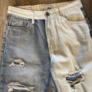 Vervet Two-Tone Cropped Mom Jeans